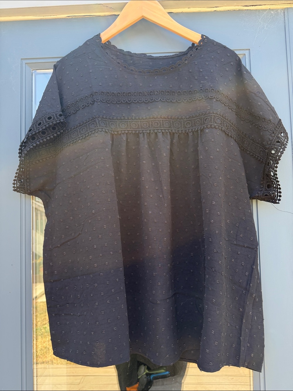Amazon Black Eyelet Lace-Trim Short Sleeve Tunic